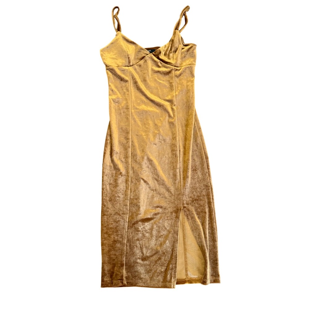 Forever 21 Velvet Bodycon Cami Mini Dress with Slit Size S Gold Holiday‎ Party